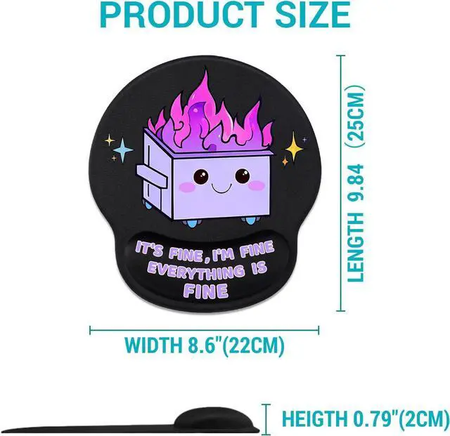 Alt view image 7 of 7 - Ergonomic Mouse Pad with Wrist Support Cute Funny Gel Mouse Pads Wrist Rest Dumpster on Fire Comfortable Computer Mousepad for Gaming Laptop Work Home Desk Accessories Office Supplies Decor