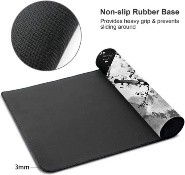 Alt view image 4 of 7 - Sakura Death Life Black and White Cherry Blossom Pattern Extended Large Mouse Pad Non-Slip Rubber Base Stitched Edges Waterproof Gaming Home Office 90x40cm XXL