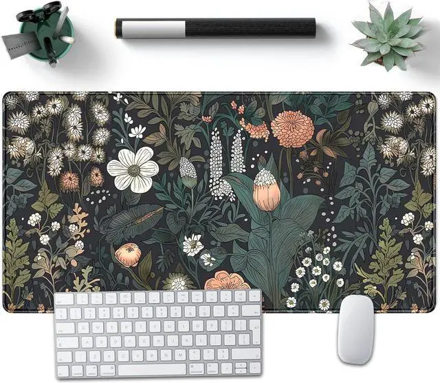 Main image of Dark Flower Desk Mat Floral Plants Mouse Pad Boho Aesthetic Wildflowers Large Gaming Mousepad Desk Pad XXL Keyboard Mouse Mat Full Desktop Mat Women Office Desk Accessories 31.5x15.7