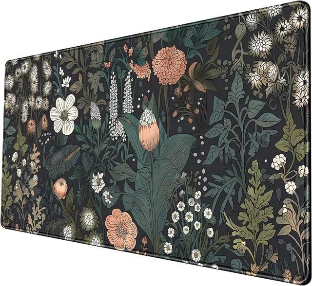 Alt view image 7 of 7 - Dark Flower Desk Mat Floral Plants Mouse Pad Boho Aesthetic Wildflowers Large Gaming Mousepad Desk Pad XXL Keyboard Mouse Mat Full Desktop Mat Women Office Desk Accessories 31.5x15.7