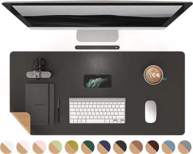 Main image of Dual-Sided Mouse Pad Natural Cork & PU Leather Large Desk Pad for Office and Home Work Desk Protector Non-Slip Waterproof Easy Clean (Black 36x17)