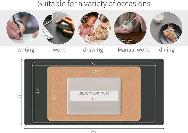 Alt view image 6 of 7 - Dual-Sided Mouse Pad Natural Cork & PU Leather Large Desk Pad for Office and Home Work Desk Protector Non-Slip Waterproof Easy Clean (Black 36x17)