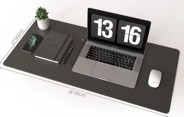 Alt view image 7 of 7 - Dual-Sided Mouse Pad Natural Cork & PU Leather Large Desk Pad for Office and Home Work Desk Protector Non-Slip Waterproof Easy Clean (Black 36x17)