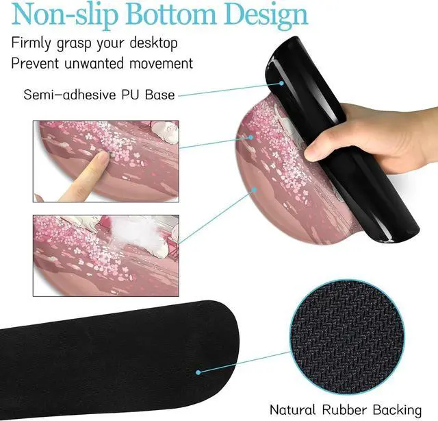 Alt view image 4 of 6 - Anime Cat Mouse Pad Long Desk Mat Set XXL Mouse Pad with Wrist Rest Large Gaming Mouse Pad Wrist Support Keyboard Mat Cup Coaster Cute Office Desk Decor Accessories Japanese Dessert House