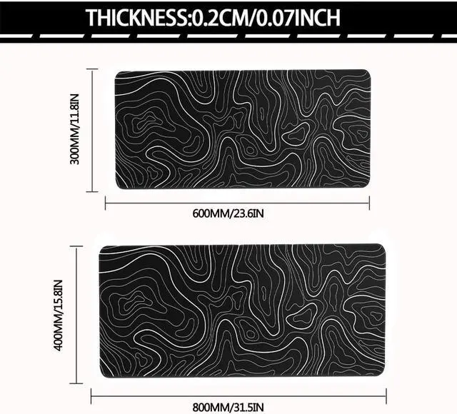 Alt view image 2 of 7 - Large Mouse Pad for Desk - Gaming Mouse Pad with Stitched Edges Natural Rubber Anti-Slip Base Minimalist Black Topographic Contour Mouse Pad Desk Mat(23.6x11.8 inch)