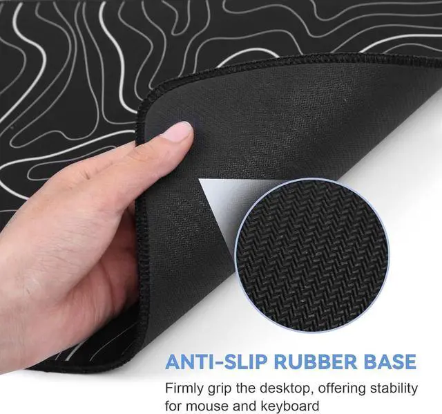 Alt view image 3 of 7 - Large Mouse Pad for Desk - Gaming Mouse Pad with Stitched Edges Natural Rubber Anti-Slip Base Minimalist Black Topographic Contour Mouse Pad Desk Mat(23.6x11.8 inch)