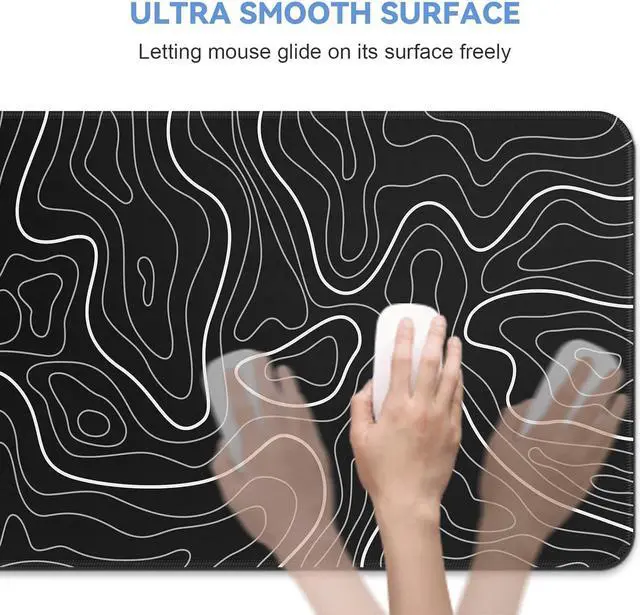 Alt view image 4 of 7 - Large Mouse Pad for Desk - Gaming Mouse Pad with Stitched Edges Natural Rubber Anti-Slip Base Minimalist Black Topographic Contour Mouse Pad Desk Mat(23.6x11.8 inch)