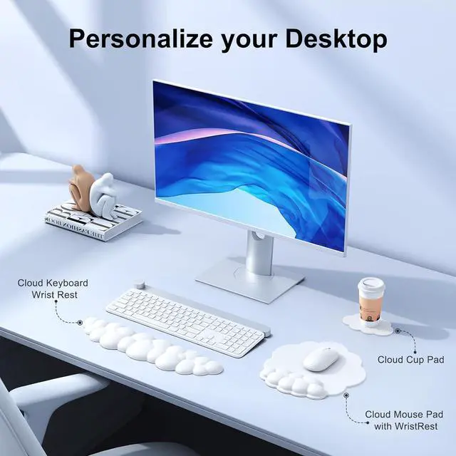 Alt view image 2 of 7 - Cloud Mouse Pad with Wrist Rest Cloud Keyboard Wrist Rest Mouse Pad Wrist Support Ergonomic Keyboard Mouse Wrist Support White