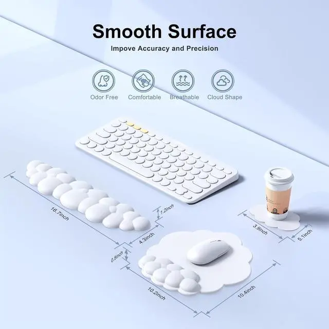 Alt view image 6 of 7 - Cloud Mouse Pad with Wrist Rest Cloud Keyboard Wrist Rest Mouse Pad Wrist Support Ergonomic Keyboard Mouse Wrist Support White