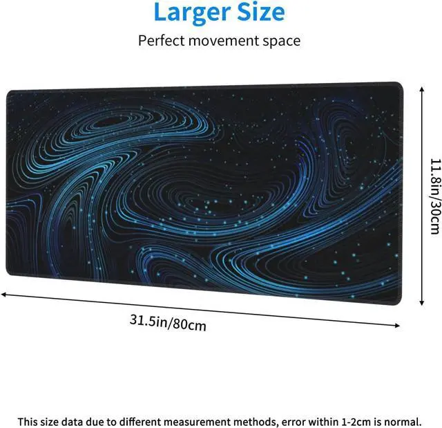 Alt view image 4 of 7 - Large Mouse Pads Black Blue Modern Abstract Fantasy Galaxy Non-Slip Rubber Base Gaming Mousepad Keyboard and Mouse Pad with Stitched Edges PC Desk Mat for Game Work Office(31.5*11.8)