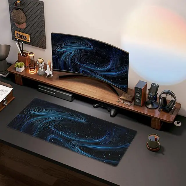 Alt view image 2 of 7 - Large Mouse Pads Black Blue Modern Abstract Fantasy Galaxy Non-Slip Rubber Base Gaming Mousepad Keyboard and Mouse Pad with Stitched Edges PC Desk Mat for Game Work Office(31.5*11.8)