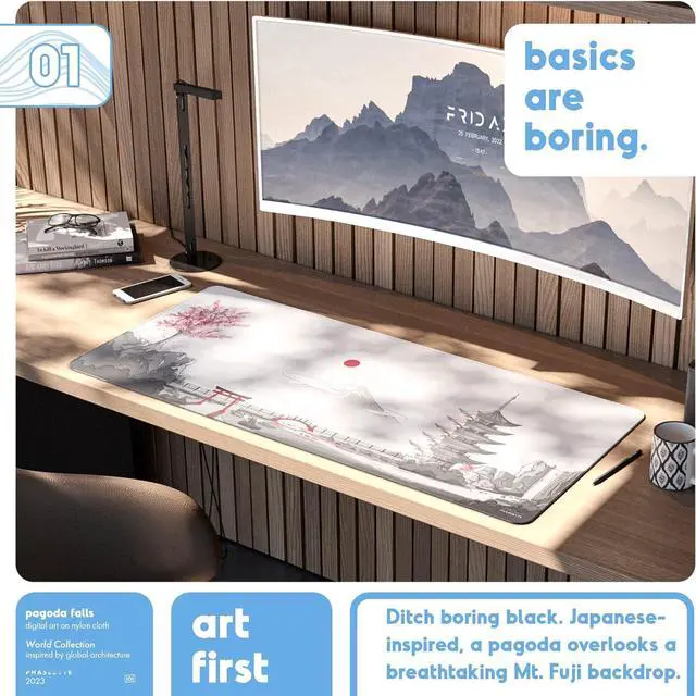 Alt view image 2 of 6 - Pagoda Falls Extended Gaming Mouse Pad - Non-Slip Large Mouse Mat with Stitched Edges Smooth Micro-Fiber Computer Desk Mat Hand Washable Gaming Mousepad 35.4x15.7x0.16 (900x400x4mm)