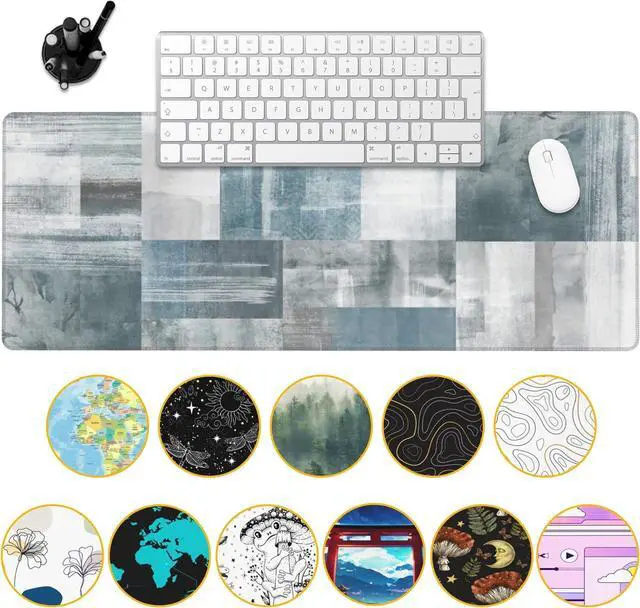 Alt view image 2 of 7 - Gaming Mouse Pad Blue and Grey Abstract Art Desk Pad 31.5X15.7 Extended Gaming Mouse Pad Mat with Stitched Edge Non-Slip Base Big Mouse Pad for Office Keyboard Laptop