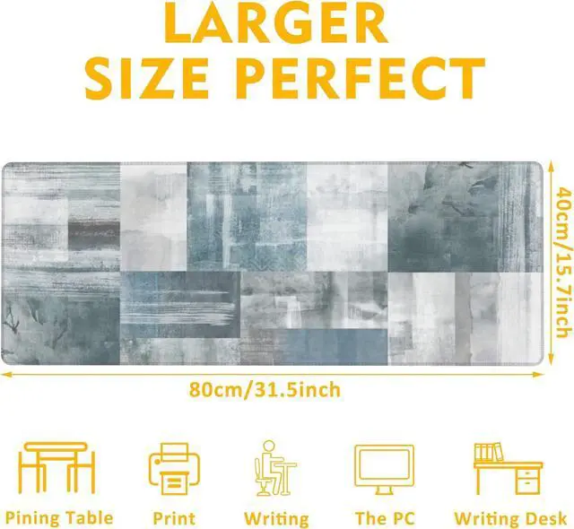 Alt view image 3 of 7 - Gaming Mouse Pad Blue and Grey Abstract Art Desk Pad 31.5X15.7 Extended Gaming Mouse Pad Mat with Stitched Edge Non-Slip Base Big Mouse Pad for Office Keyboard Laptop