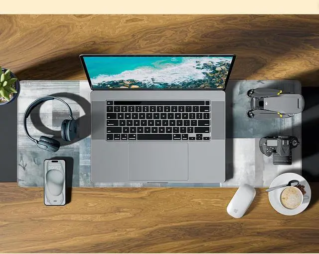 Alt view image 7 of 7 - Gaming Mouse Pad Blue and Grey Abstract Art Desk Pad 31.5X15.7 Extended Gaming Mouse Pad Mat with Stitched Edge Non-Slip Base Big Mouse Pad for Office Keyboard Laptop