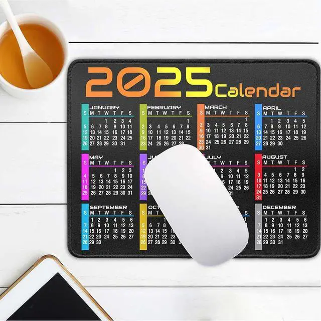 Alt view image 3 of 6 - Calendar Mouse Pad with Stitched Edges Non-Slip Rubber Base Computer Mousepad Personalized for Wireless Mouse Mouse Mat for Laptop PC Office with Design (Black Calendar 2025)