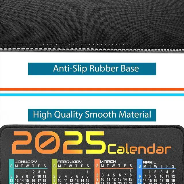 Alt view image 4 of 6 - Calendar Mouse Pad with Stitched Edges Non-Slip Rubber Base Computer Mousepad Personalized for Wireless Mouse Mouse Mat for Laptop PC Office with Design (Black Calendar 2025)