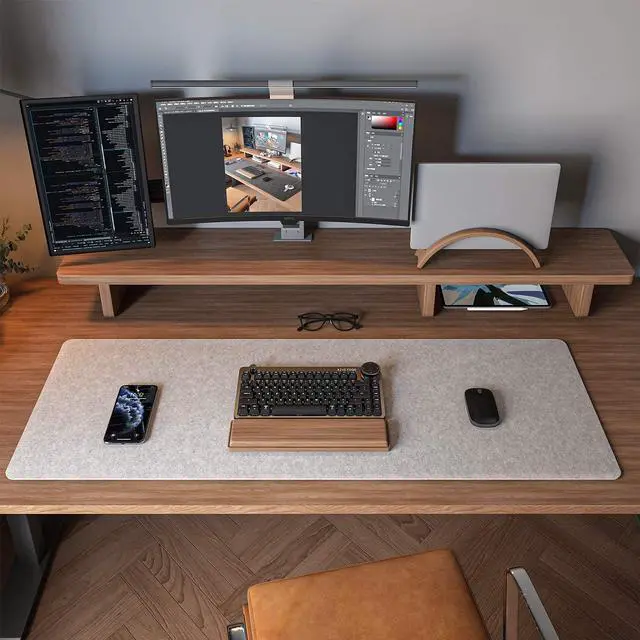 Alt view image 3 of 7 - DawnTrees Felt Desk Pad Keyboard Mat (35.5x12Inches) Large Felt Mouse Pad Computer Desk Mat XL Desk Protector for Office (Light Gray)