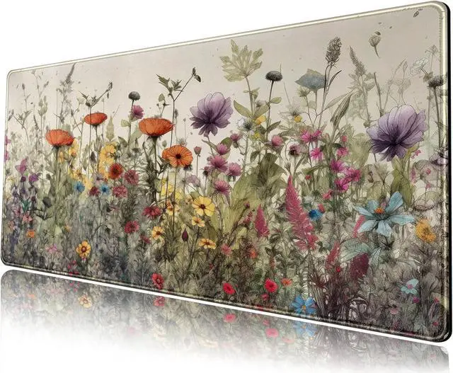 Main image of Watercolor Flowers Desk Mat Floral Boho XL Mouse Pad Large Mousepad Extended Vintage Aesthetic Laptop Keyboard Mat Cute Gaming Desk Pad Mouse Mat 31.5x11.8 Office Desk Decor for Women