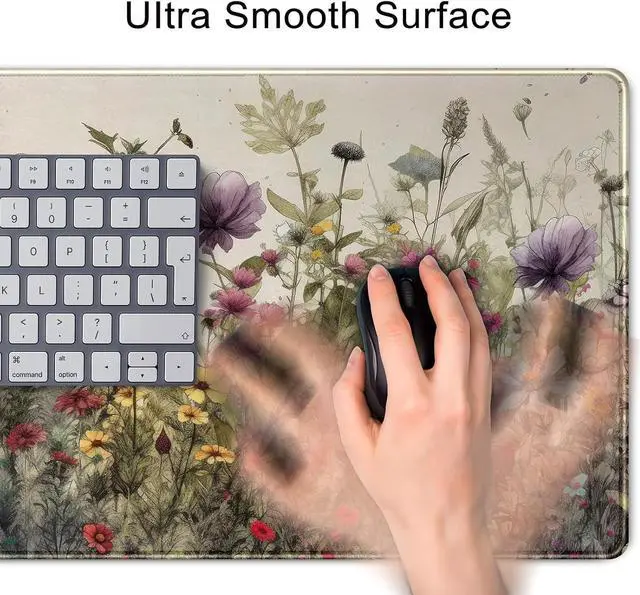 Alt view image 6 of 7 - Watercolor Flowers Desk Mat Floral Boho XL Mouse Pad Large Mousepad Extended Vintage Aesthetic Laptop Keyboard Mat Cute Gaming Desk Pad Mouse Mat 31.5x11.8 Office Desk Decor for Women