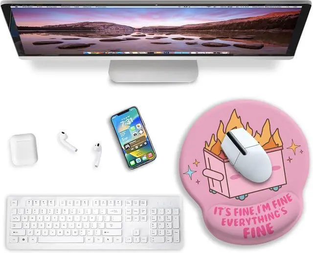 Alt view image 2 of 6 - Funny Cute Mouse Pad with Wrist Rest Dumpster on Fire Ergonomic Mouse Pads Wrist Support for Desk Mousepad for Wireless Mouse Gaming Laptop Work Home Desk Accessories Office Supplies Decor