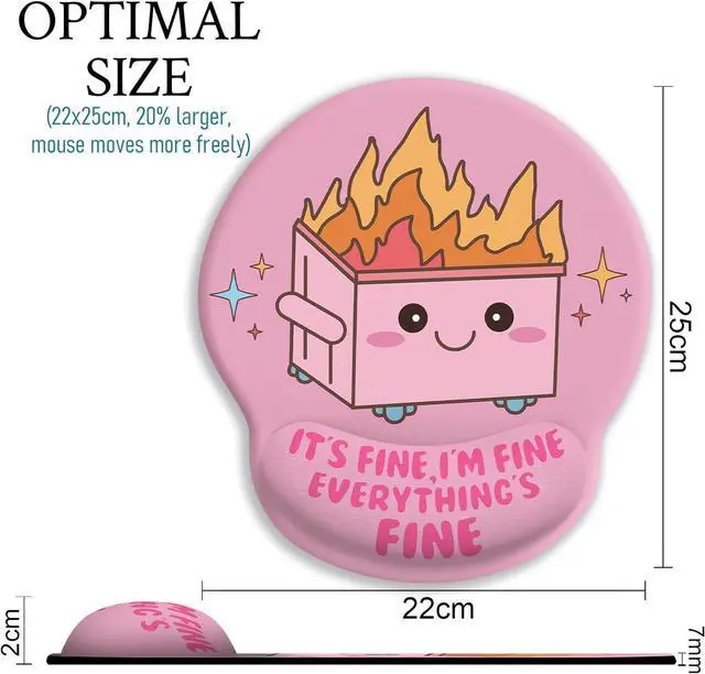 Alt view image 4 of 6 - Funny Cute Mouse Pad with Wrist Rest Dumpster on Fire Ergonomic Mouse Pads Wrist Support for Desk Mousepad for Wireless Mouse Gaming Laptop Work Home Desk Accessories Office Supplies Decor