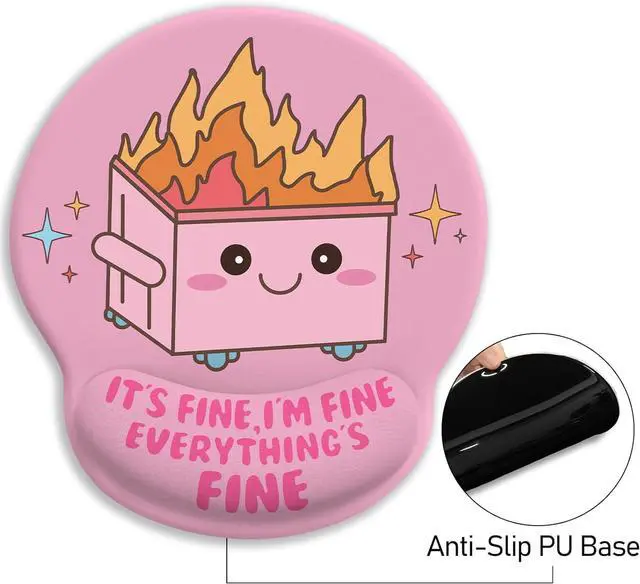 Alt view image 5 of 6 - Funny Cute Mouse Pad with Wrist Rest Dumpster on Fire Ergonomic Mouse Pads Wrist Support for Desk Mousepad for Wireless Mouse Gaming Laptop Work Home Desk Accessories Office Supplies Decor