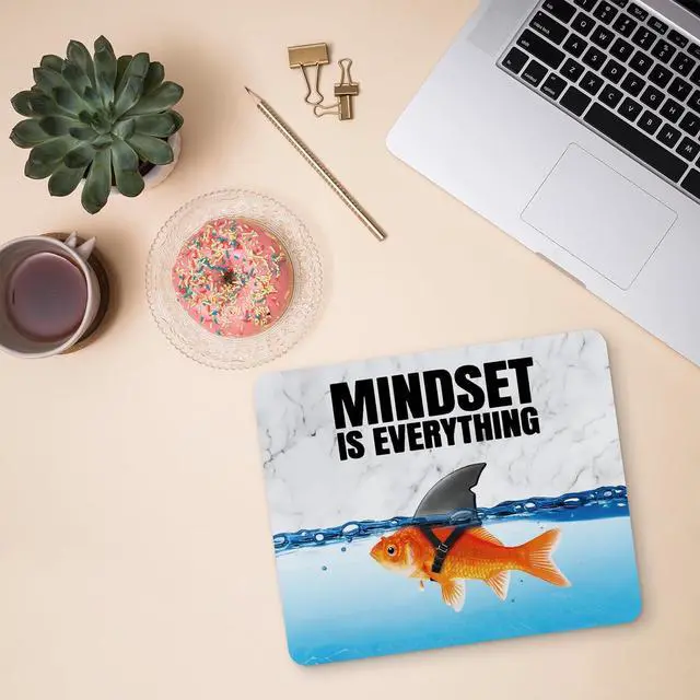 Alt view image 2 of 6 - Mindset is Everything Inspirational Quotes Goldfish Shark Pattern Mouse Pad 9.4x7.9 Inch Non-Slip Rubber Base Mousepads for Dorm Office Home Desk Decor