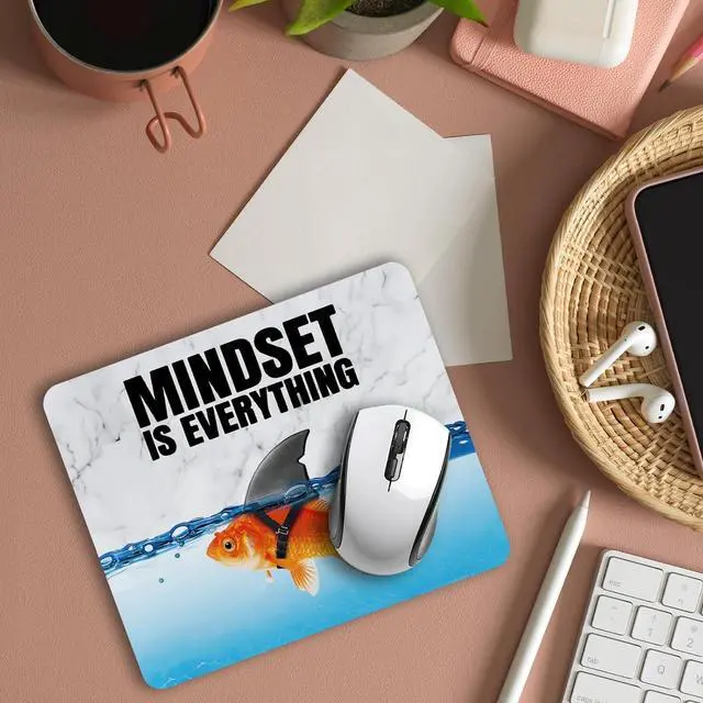 Alt view image 3 of 6 - Mindset is Everything Inspirational Quotes Goldfish Shark Pattern Mouse Pad 9.4x7.9 Inch Non-Slip Rubber Base Mousepads for Dorm Office Home Desk Decor
