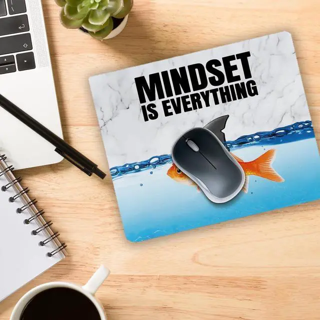 Alt view image 5 of 6 - Mindset is Everything Inspirational Quotes Goldfish Shark Pattern Mouse Pad 9.4x7.9 Inch Non-Slip Rubber Base Mousepads for Dorm Office Home Desk Decor