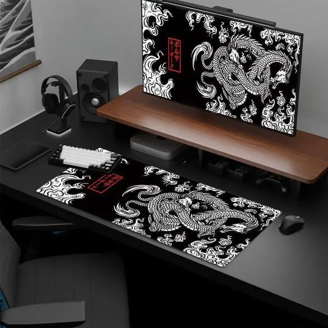 Alt view image 3 of 6 - XL Gaming Mouse pad/Desk mat hinese Dragon Mouse pad Stitched EdgesWaterproof Comfortable Mouse pad with Non-Slip Rubber Base for Computer | Laptop | Office & Home | 31.5x11.8in