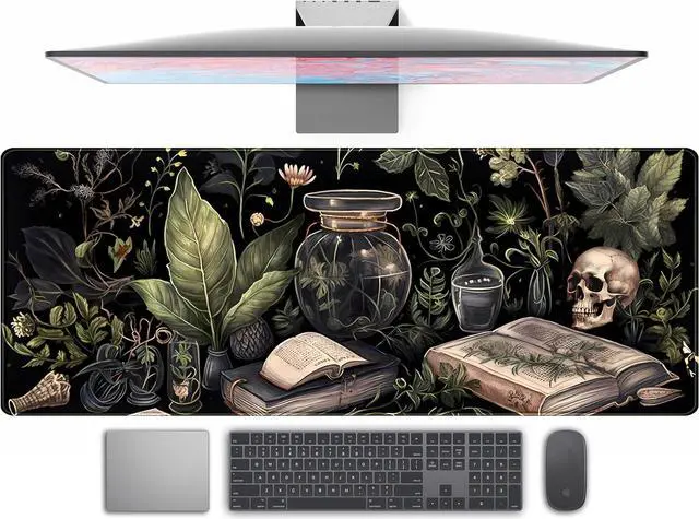 Main image of Dark Academia Desk Mat Mouse Pad XL Extended Large Gaming Desk Pad Mousepad Mystical Green Plant Computer Laptop Keyboard and Mouse Mat Desktop Protector Mat for Women Girl Office 31.5x11.8 in