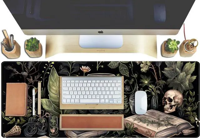 Alt view image 4 of 7 - Dark Academia Desk Mat Mouse Pad XL Extended Large Gaming Desk Pad Mousepad Mystical Green Plant Computer Laptop Keyboard and Mouse Mat Desktop Protector Mat for Women Girl Office 31.5x11.8 in