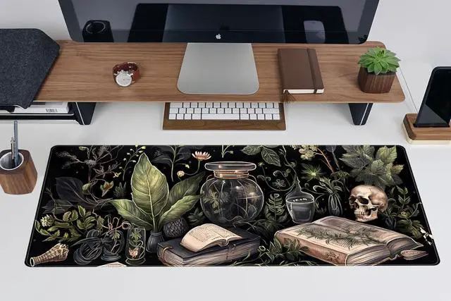 Alt view image 5 of 7 - Dark Academia Desk Mat Mouse Pad XL Extended Large Gaming Desk Pad Mousepad Mystical Green Plant Computer Laptop Keyboard and Mouse Mat Desktop Protector Mat for Women Girl Office 31.5x11.8 in