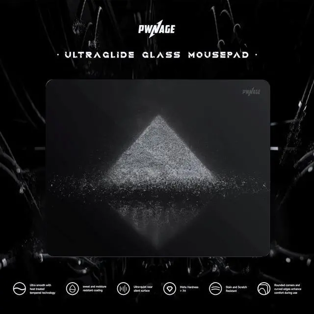 Alt view image 2 of 7 - Ultra Glide Tempered Glass Mat: Near Silent Quiet Super Smooth Sweat Moisture Resistant Silicone Base Mouse Pad - Pyramid