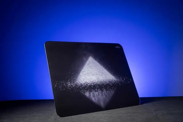 Alt view image 4 of 7 - Ultra Glide Tempered Glass Mat: Near Silent Quiet Super Smooth Sweat Moisture Resistant Silicone Base Mouse Pad - Pyramid