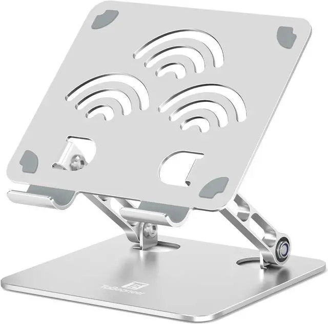 Main image of Adjustable Tablet Stand for Desk Premium Aluminum Holder for iPads Tablets Kindles Switch Phones and All Devices up to 14 Inches. Portable and Foldable (Silver Plus Size)