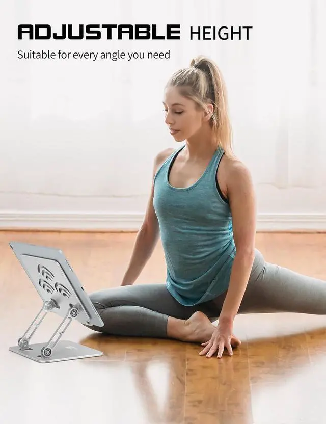 Alt view image 2 of 7 - Adjustable Tablet Stand for Desk Premium Aluminum Holder for iPads Tablets Kindles Switch Phones and All Devices up to 14 Inches. Portable and Foldable (Silver Plus Size)