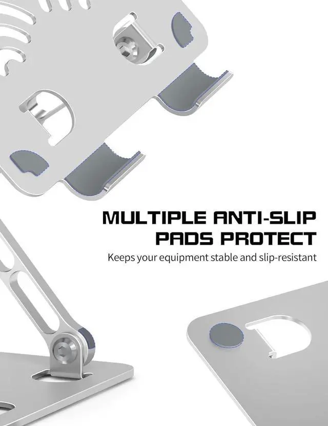 Alt view image 3 of 7 - Adjustable Tablet Stand for Desk Premium Aluminum Holder for iPads Tablets Kindles Switch Phones and All Devices up to 14 Inches. Portable and Foldable (Silver Plus Size)