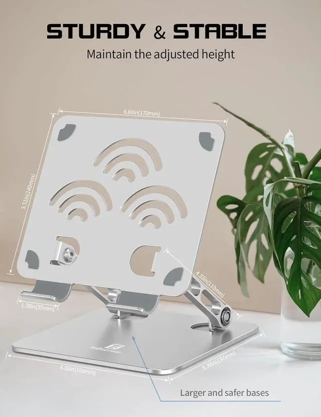 Alt view image 4 of 7 - Adjustable Tablet Stand for Desk Premium Aluminum Holder for iPads Tablets Kindles Switch Phones and All Devices up to 14 Inches. Portable and Foldable (Silver Plus Size)