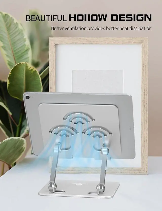 Alt view image 5 of 7 - Adjustable Tablet Stand for Desk Premium Aluminum Holder for iPads Tablets Kindles Switch Phones and All Devices up to 14 Inches. Portable and Foldable (Silver Plus Size)