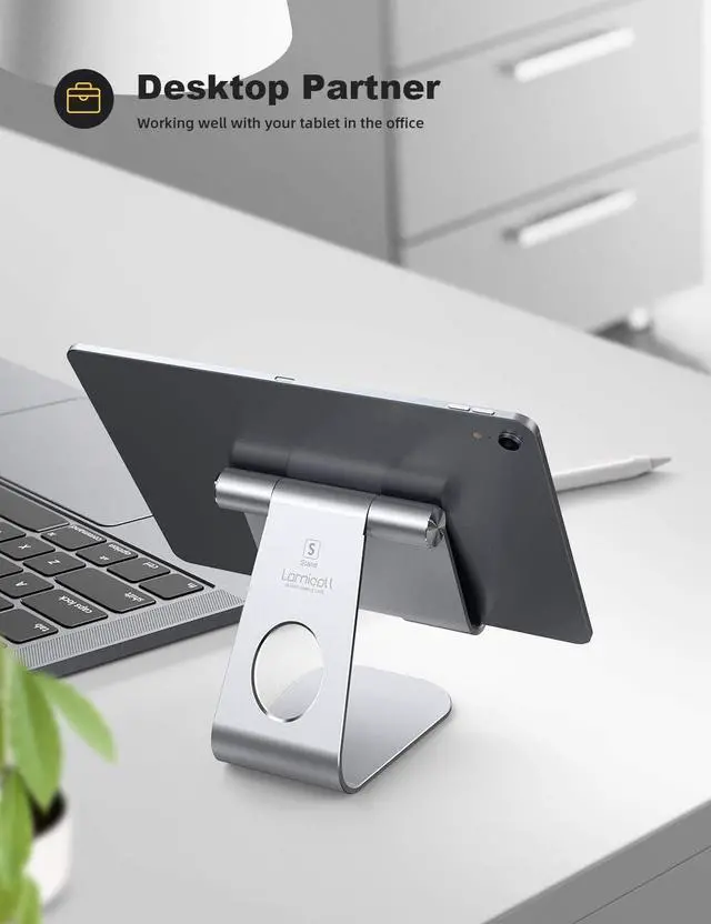 Alt view image 2 of 7 - Tablet Stand Adjustable Tablet Holder - Desktop Stand Dock Holder Compatible with 4-13 Tablet Such as iPad Pro 11 9.7 10.5 12.9 Air Mini 4 3 2 Kindle Nexus Tab Silver