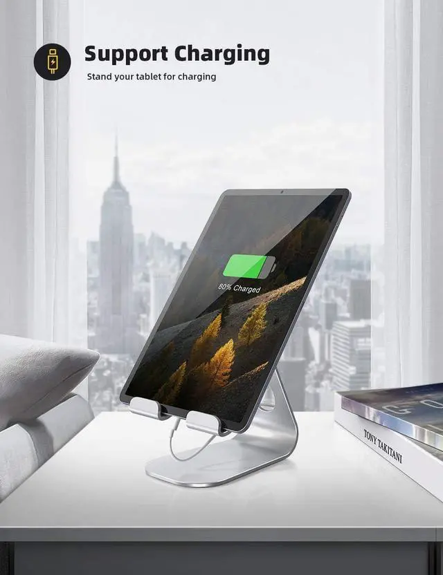 Alt view image 4 of 7 - Tablet Stand Adjustable Tablet Holder - Desktop Stand Dock Holder Compatible with 4-13 Tablet Such as iPad Pro 11 9.7 10.5 12.9 Air Mini 4 3 2 Kindle Nexus Tab Silver
