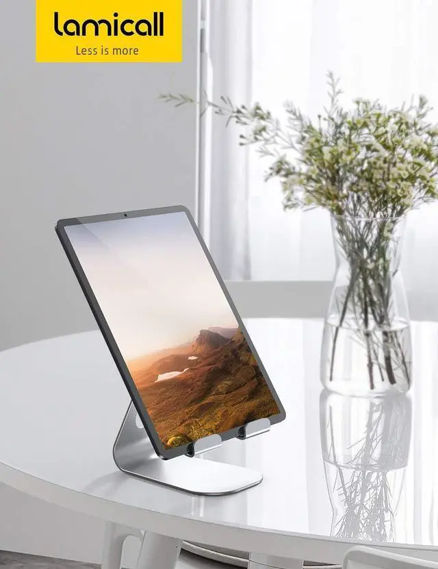 Alt view image 7 of 7 - Tablet Stand Adjustable Tablet Holder - Desktop Stand Dock Holder Compatible with 4-13 Tablet Such as iPad Pro 11 9.7 10.5 12.9 Air Mini 4 3 2 Kindle Nexus Tab Silver