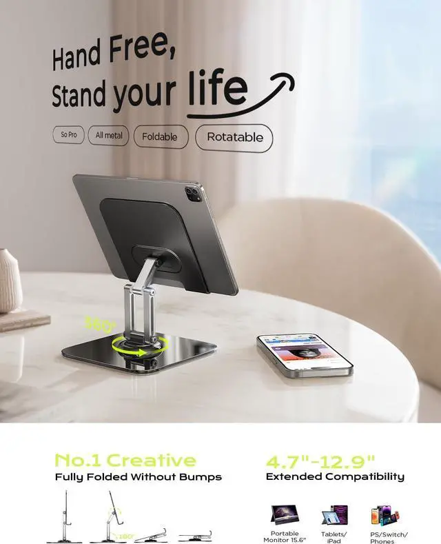 Alt view image 2 of 6 - for iPad Stand Holder Adjustable Tablet Stand for Desk 2024 for iPad Accessories for Computer Accessories iPad Holder for Desk Kindle Table Mount/Monitor/PS/Switch iPhone 12.9-4.7