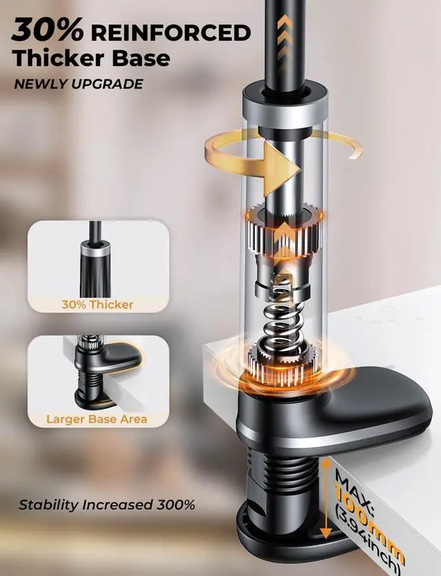 Alt view image 3 of 6 - Gooseneck Phone Holder Tablet Stand for Bed:[Swivel Base] Adjustable Flexible Lazy Arm with 2 Clips Phone Tablet Holder Mount Compatible iPad Pro Air Mini | Kindle | Switch or Other 4-12.9 Device