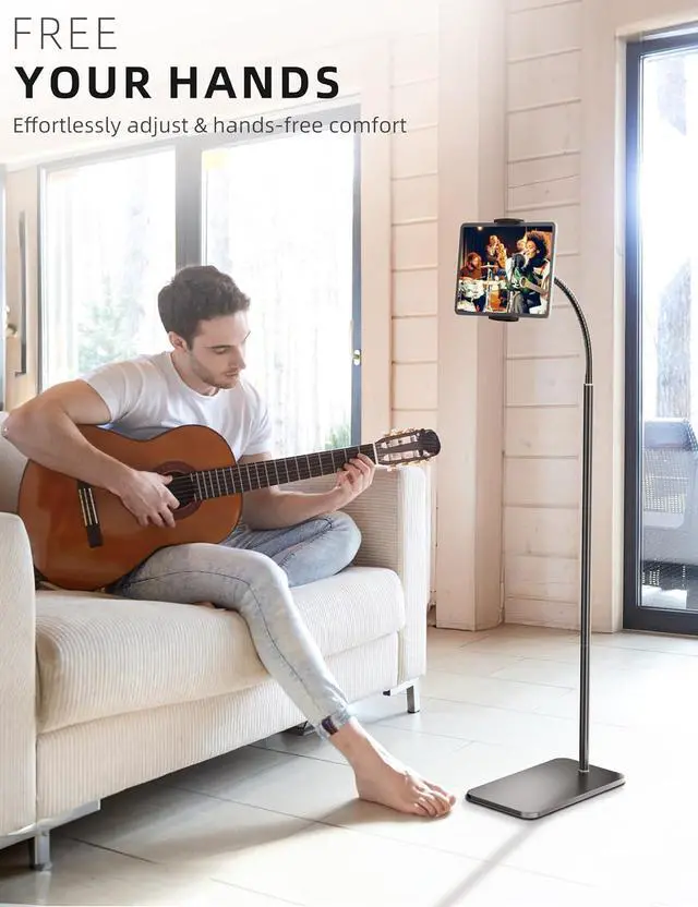 Alt view image 2 of 7 - iPad Stand Adjustable iPad Floor Stand Metal Tablet Stand with Flexible Gooseneck Compatible with iPad Kindle and Cell Phones (4.7-13) Ideal for Hands-Free Use