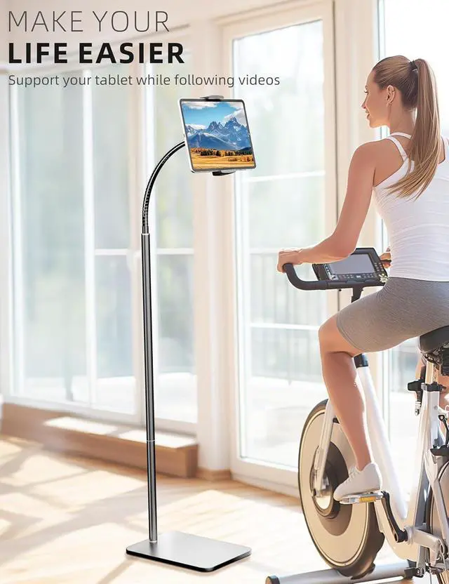 Alt view image 4 of 7 - iPad Stand Adjustable iPad Floor Stand Metal Tablet Stand with Flexible Gooseneck Compatible with iPad Kindle and Cell Phones (4.7-13) Ideal for Hands-Free Use