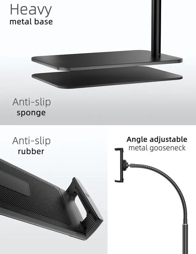 Alt view image 6 of 7 - iPad Stand Adjustable iPad Floor Stand Metal Tablet Stand with Flexible Gooseneck Compatible with iPad Kindle and Cell Phones (4.7-13) Ideal for Hands-Free Use