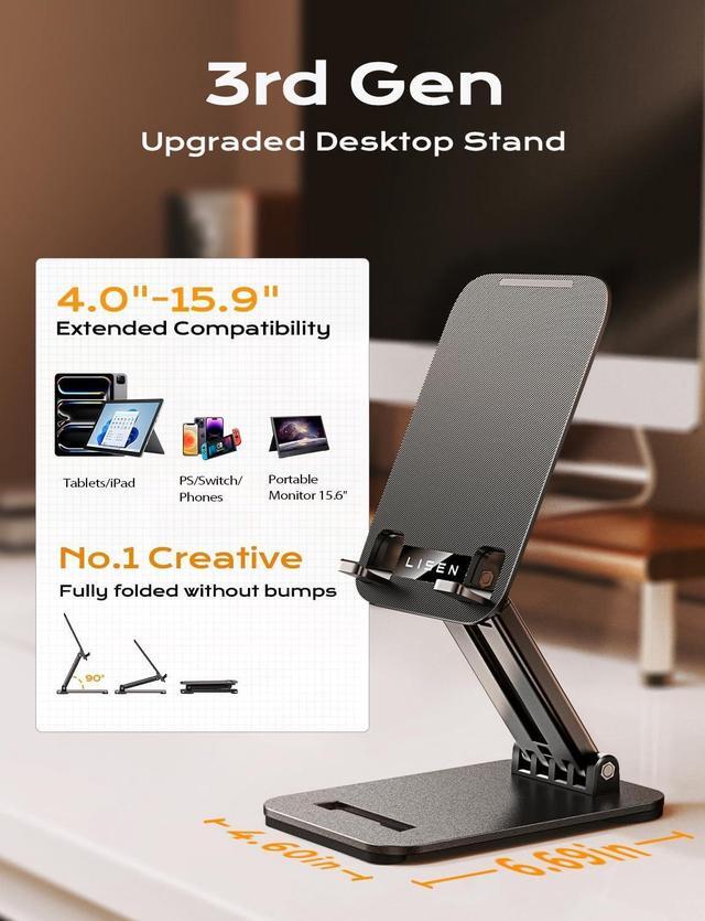 Alt view image 2 of 7 - Tablet Stand for iPad Stand Holder Desk Foldable iPad Pro Holder Portable Monitor Stand Travel Accessories Home Office Desk Accessories for Men Gifts 2024 iPad Tab Kindle iPhone 4-15.9 Black